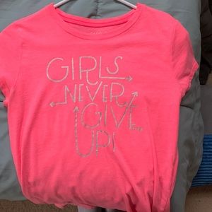 Hot pink girls never give up girls tee